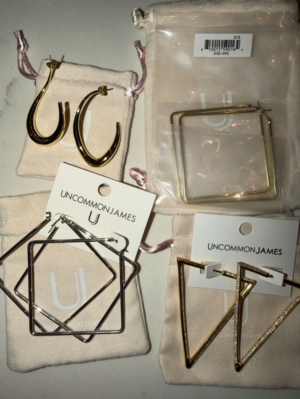 Uncommon James 4 pair Geometric Hoop & Triangle Earrings - Gold & Silver. - Picture 3 of 3